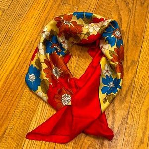 Red Floral Square Silk Scarf